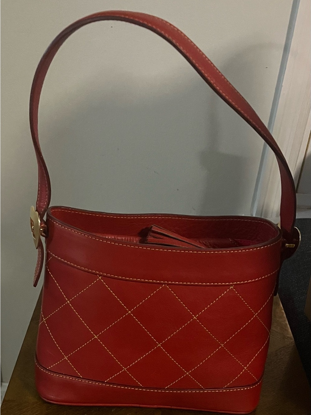 Dooney & Bourke Red Quilted Leather Shoulder Bag with Tassel - Picture 4 of 12